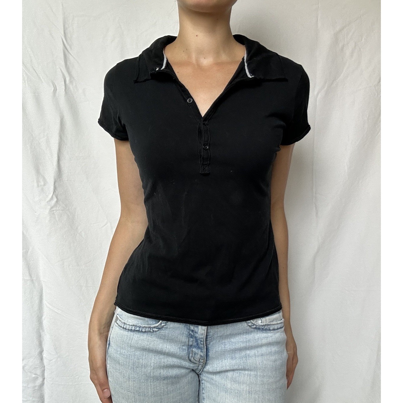 Y2k 2000s Fitted Baby Tee Collared Top Elena Gilbert Bella Swan Grunge 90s